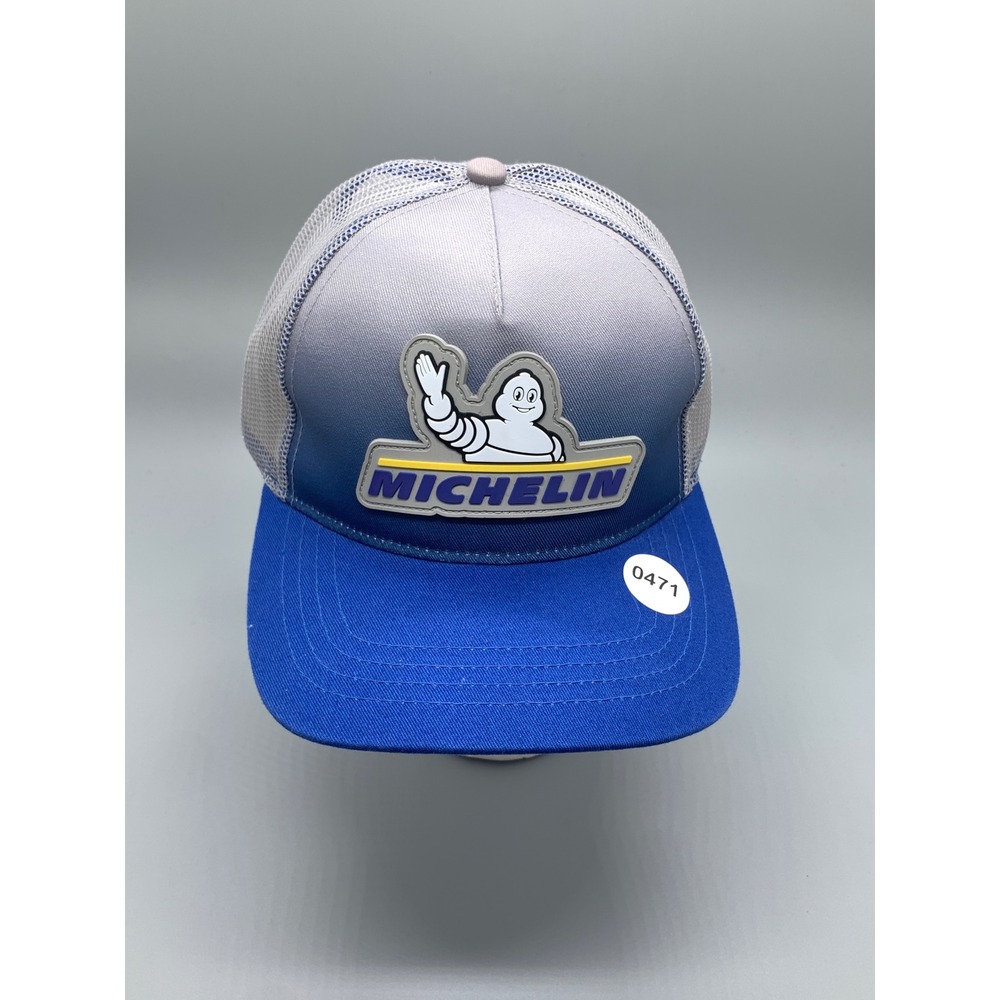 Michelin Man Bibendum Trucker Hat Blue Gray Fade Mesh Snapback Vintage Style New